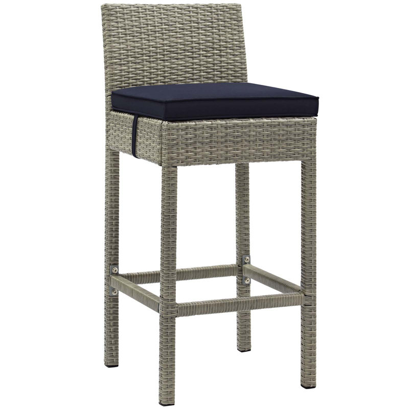 Ensemble de 4 tabourets de bar Conduit, Velours gris pâle, Bleu marine