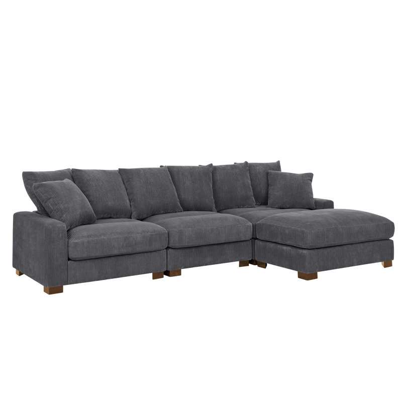 Xandar Corduroy Sofa, Gray, 4, 34" H x 122" W x 67.5" D