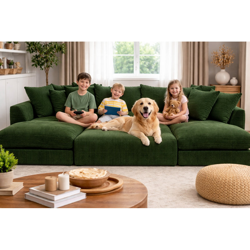 7 Seater Corduroy Sofa Bed, Forest Green