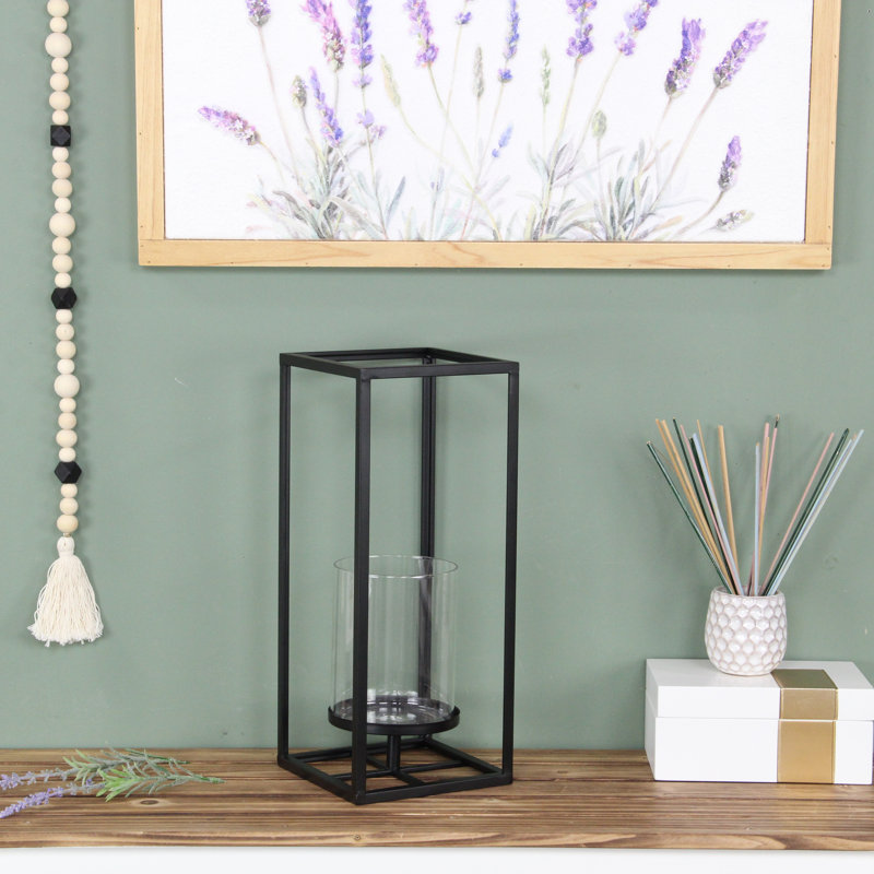 Pembertale Tall Square Gold Metal Lantern, Black, 15.75" H x 6.5" W x 6.5" D