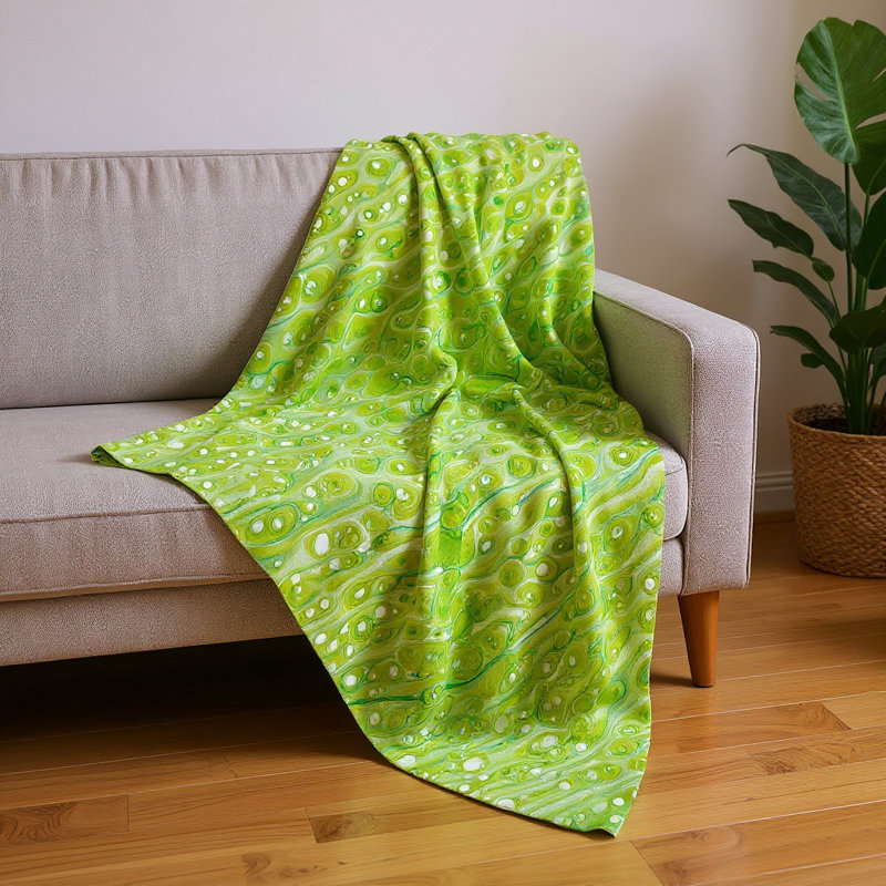 Jeté 50 "x 70" en peluche abstrait vert et blanc cassé
