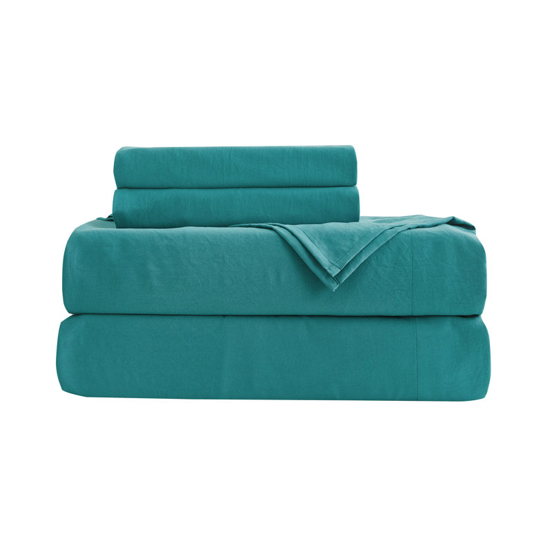 Washed Microfiber Bedding Microfiber Sheet Set, Cal.King Sheet Set + Fitted Sheet + 2 Pillowcases, Teal