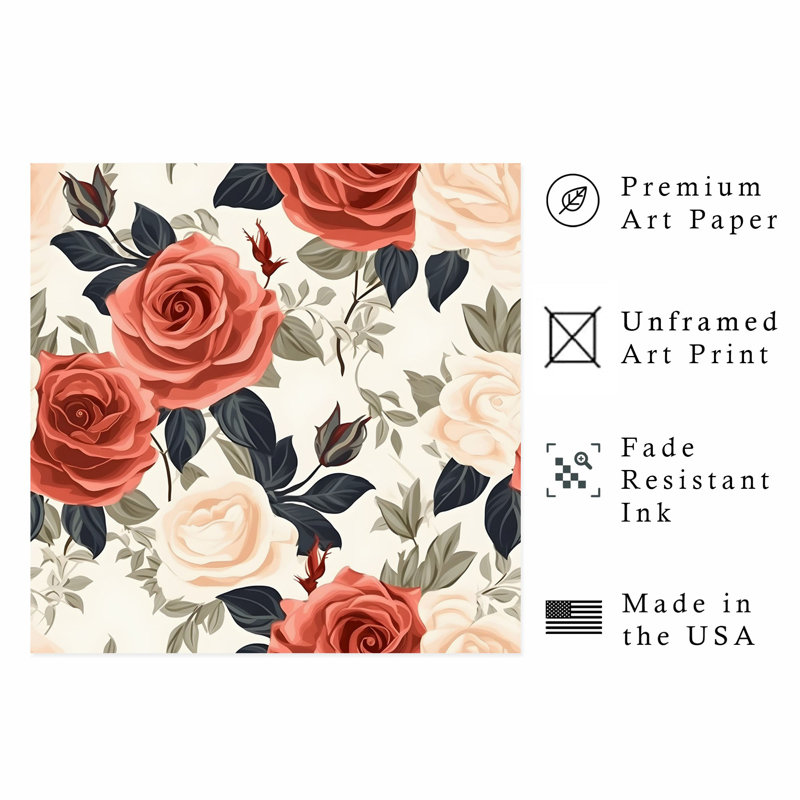 «Floral Rose Flowers I», reproduction d'art sans cadre, H 12 po x l 12 po
