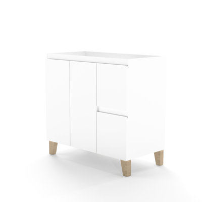 Meuble-lavabo de 36 pouces: 2 grands tiroirs, système de fermeture en douceur, poignée, finition blanche, support en bois massif naturel, compatible avec le meuble-lavabo moderne: conception à poignée, brillant pour la céramique