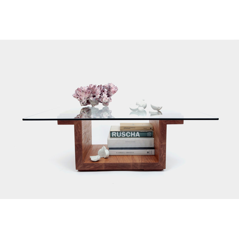 SQG Glass Top Coffee Table, White Oak, 14.5" H x 38" L x 38" W