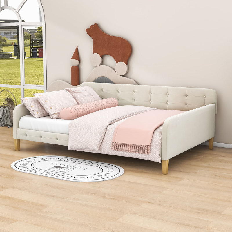 Full Upholstered Dayed With Slats And Legs, Full, Beige