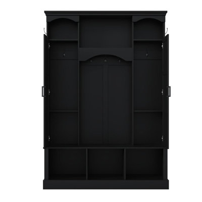 Hall Tree with Storage Bench All-in-One Entryway Organizer with Storage Bench and 7 Coat Hooks