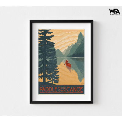 Reproduction d'affiche d'art canot, impression encadrée de canotage, art mural surdimensionné d'affiche de canot, affiche de paysage de lac, impression d'art de montagne 24 x 32 po
