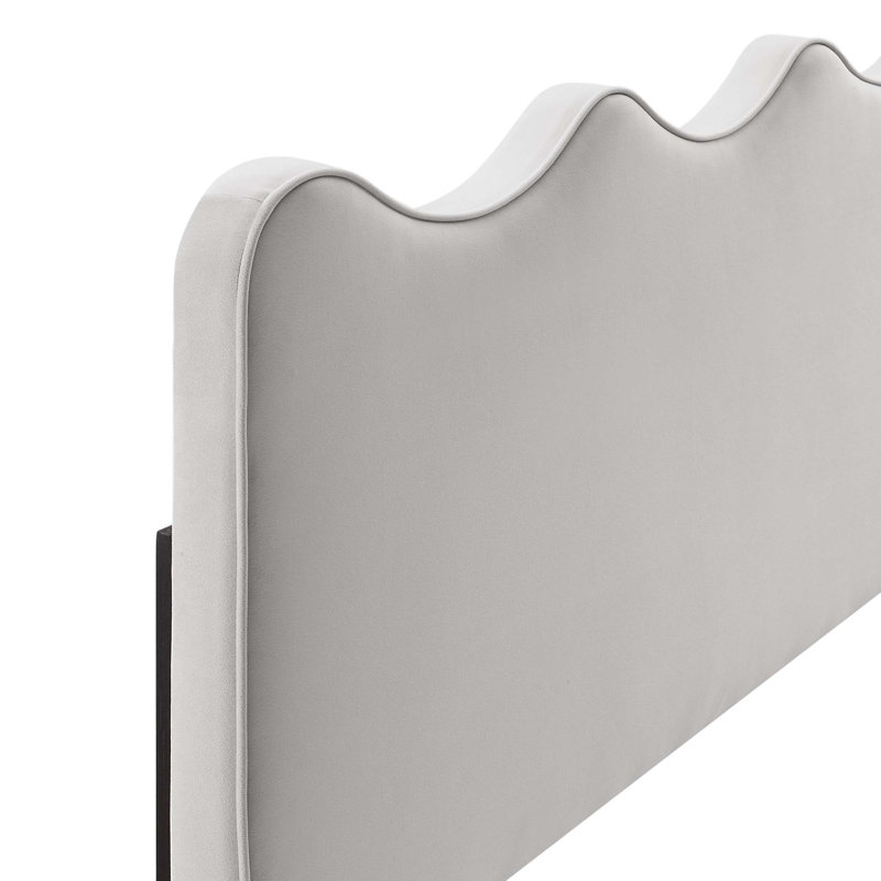 Velvet Upholstered Panel Headboard, Light Gray, King/California King