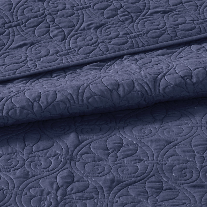 Quebec Reversible Quilt Set, Full/Queen Coverlet + 2 Standard Shams, Navy