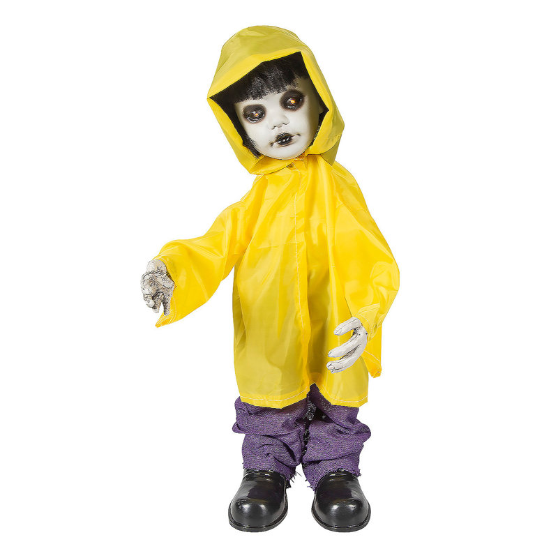 Poupée debout dans un imperméable, décoration d'Halloween
