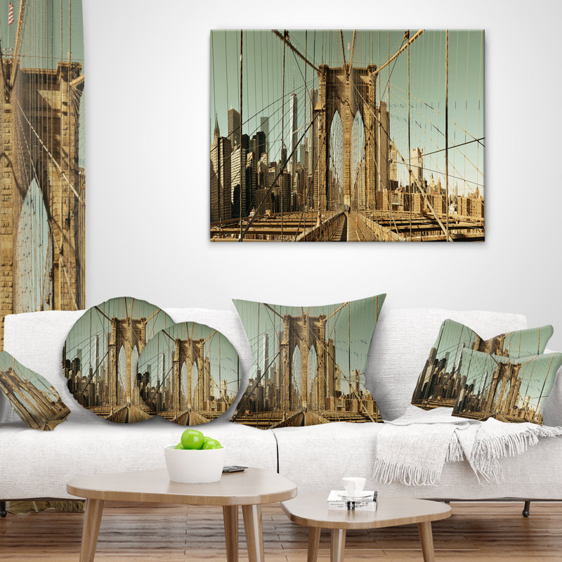 Coussin urbain Manhattan Bridge à New York, Rectangle 12" x 20"