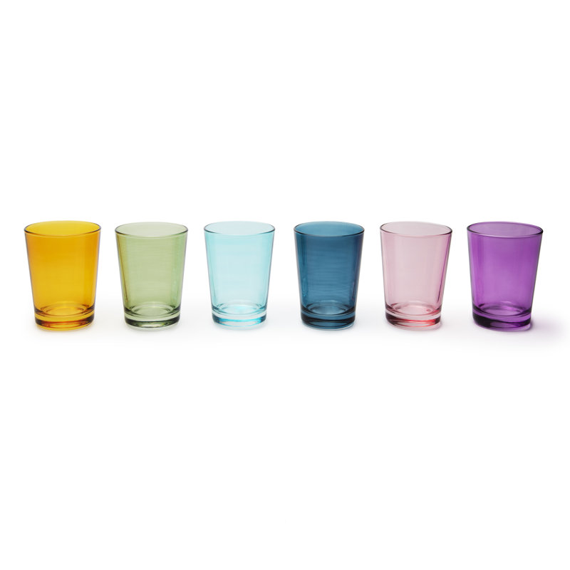 300ml Drinking Glass Set, Yellow/Green/Aqua/Blue/Pink/Purple