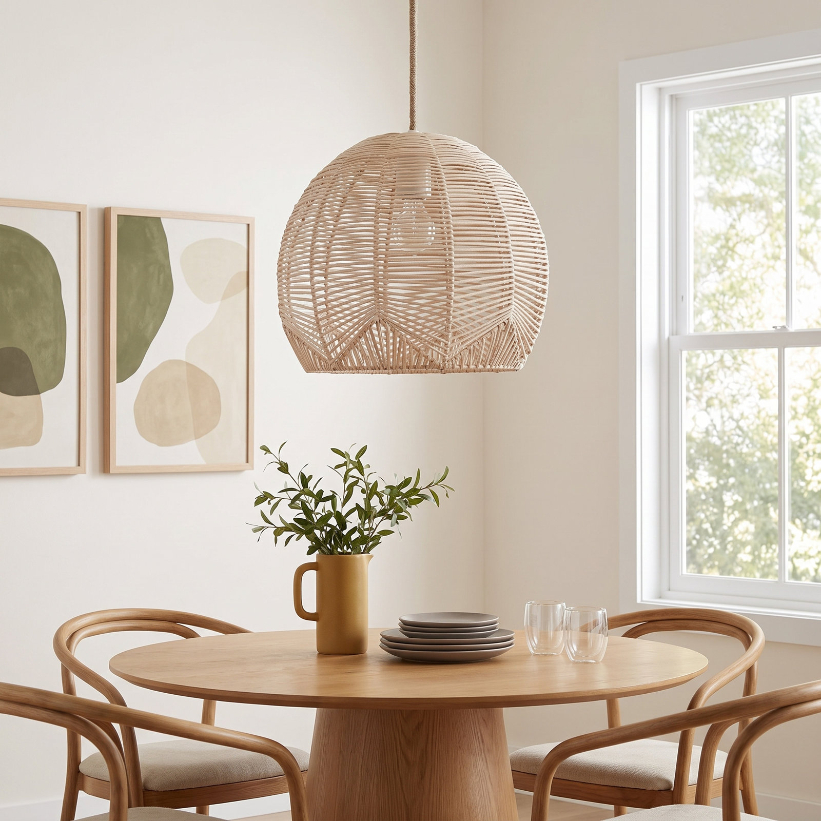Rozalina Single Light Rattan Wood Pendant