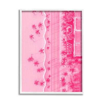 Paysage aérien tropical rose, impression sur bois