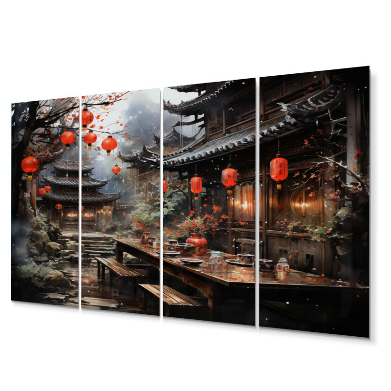 China Art Red Lantern I - Chinese Metal Wall Art Prints Set