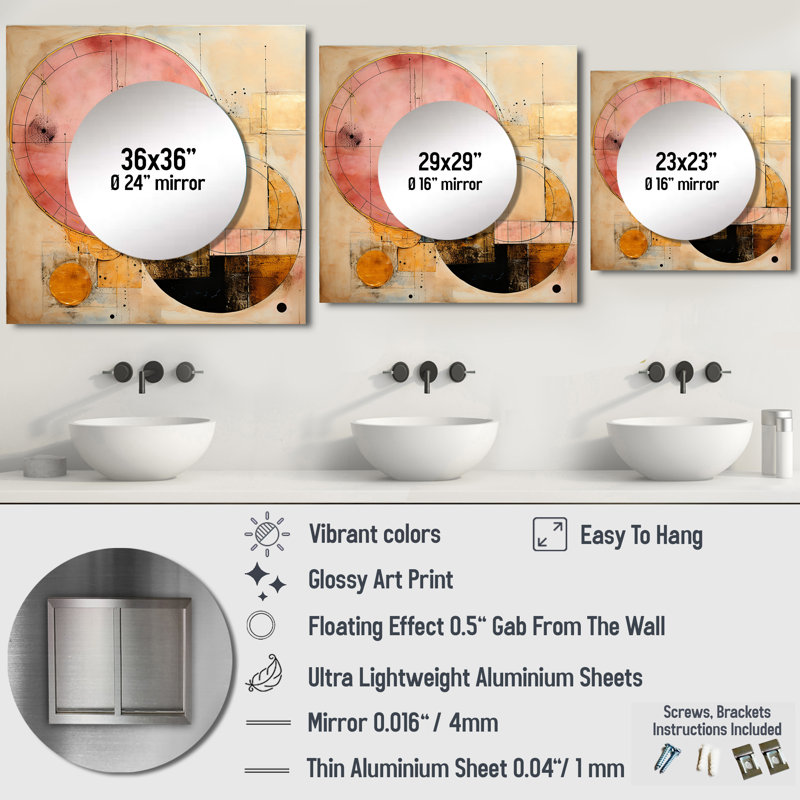 Witzke - Miroir géométrique mural décoratif pour chambre à coucher, 23 po x 23 po