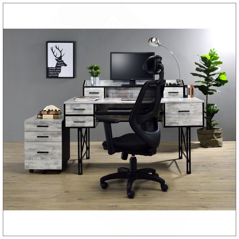Bureau d'ordinateur polyvalent avec plusieurs options de rangement pour un espace de travail efficace