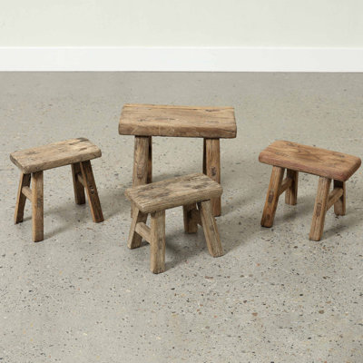 11" W Rustic Vintage Mini Stool – Rectangular Wooden Accent with Weathered Natural Finish