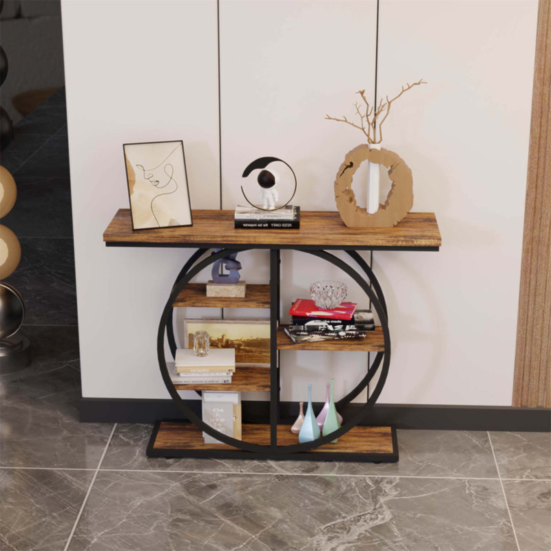 Console de 41,3 pouces de style industriel avec tablettes de rangement à 5 niveaux, canapé rustique étroit pour entrée et salon