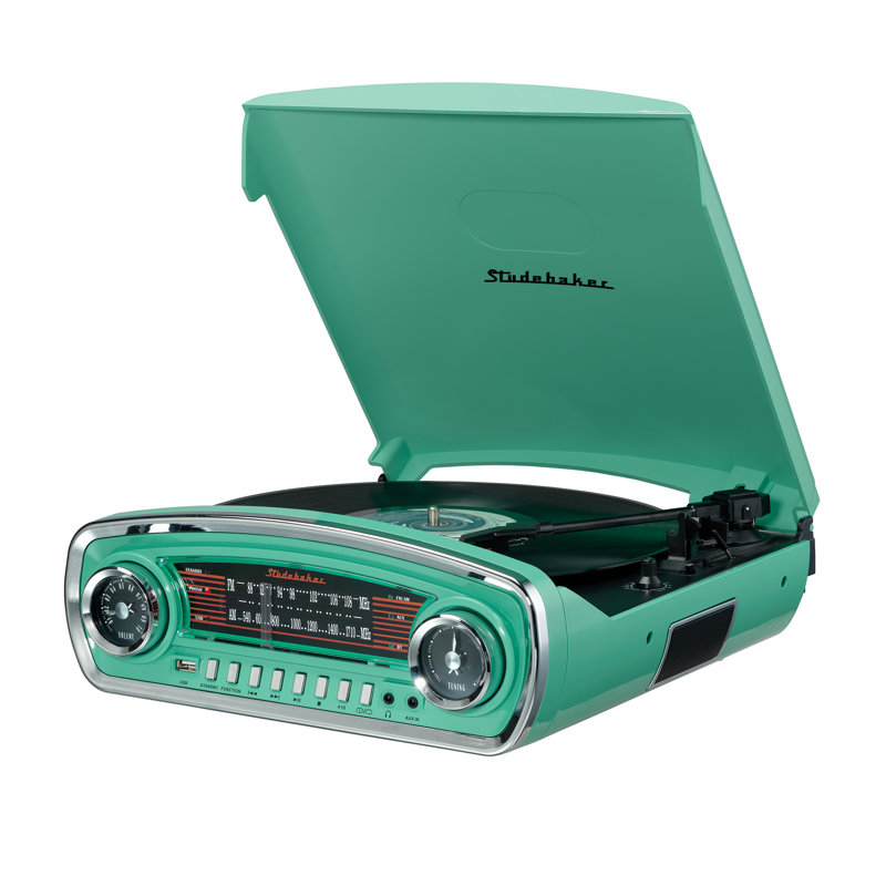 Teal Retro 3-Speed Turntable with Bluetooth and AM/FM Radio