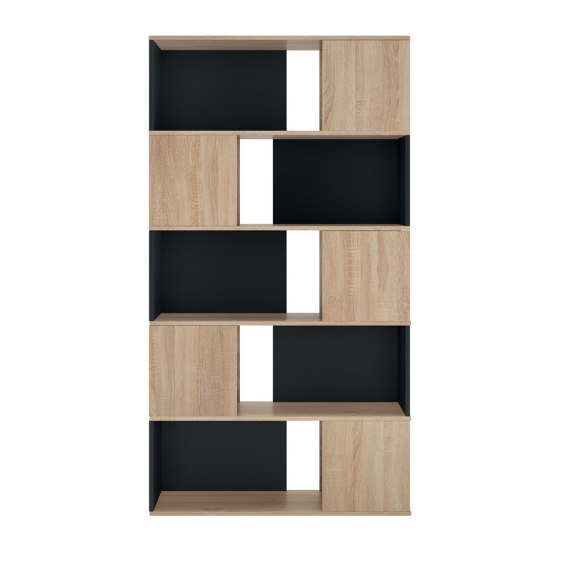 Grofu 179.6cm H x 97.8cm W Geometric Bookcase, Black/Oak
