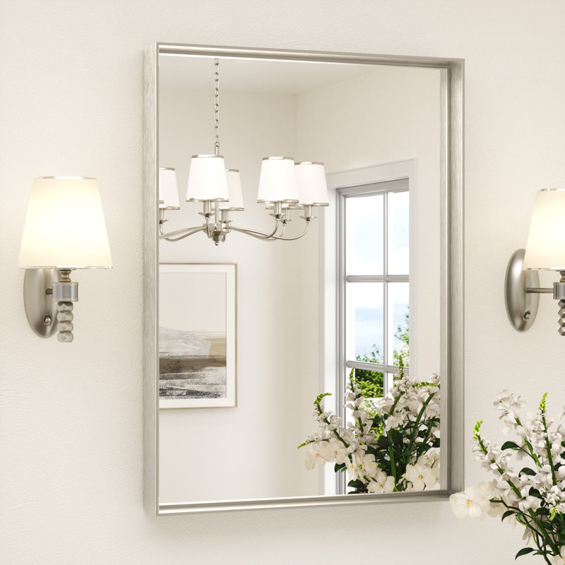 Miroir de salle de bain rectangulaire avec cadre en aluminium et verre trempé, 30 po x 22 po, Nickel