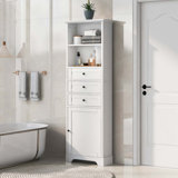 Tall Storage Cabinet With 3 Drawers And Adjustable Shelves, MDF Board With Painted Finish