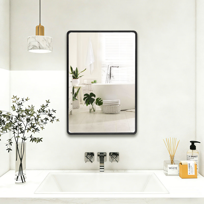 JS Framed Medicine Cabinet Recessed/Surface-Mounted with 3 Glass Adjustable Shelf &  Mirror & Magnetic Catch 16"W x 24"H