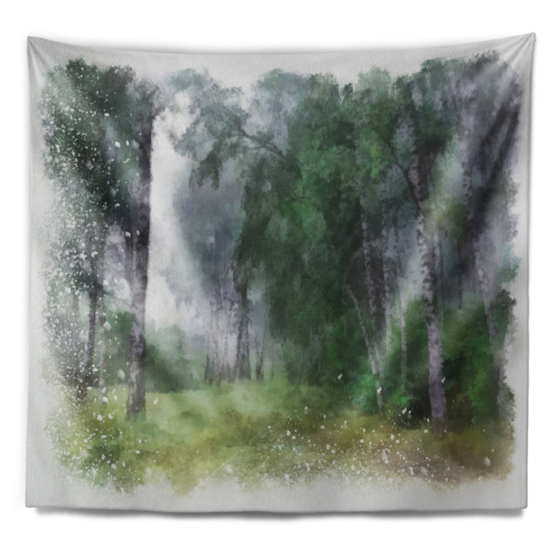 «Green Forest», aquarelle, dessin, tapisserie, H 50 po x l 60 po
