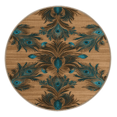 Washable Peacocks Hawaiian Area Rug