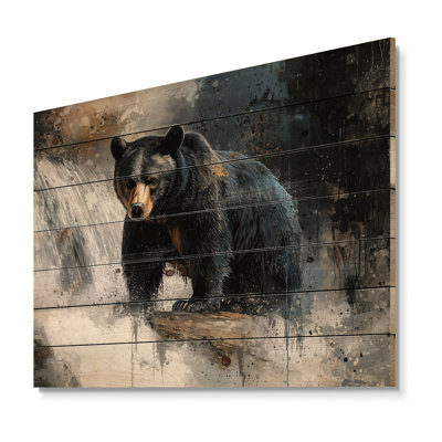 Ours à la cascade Edge II - Reproduction en bois d'ours - sur bois de pin naturel