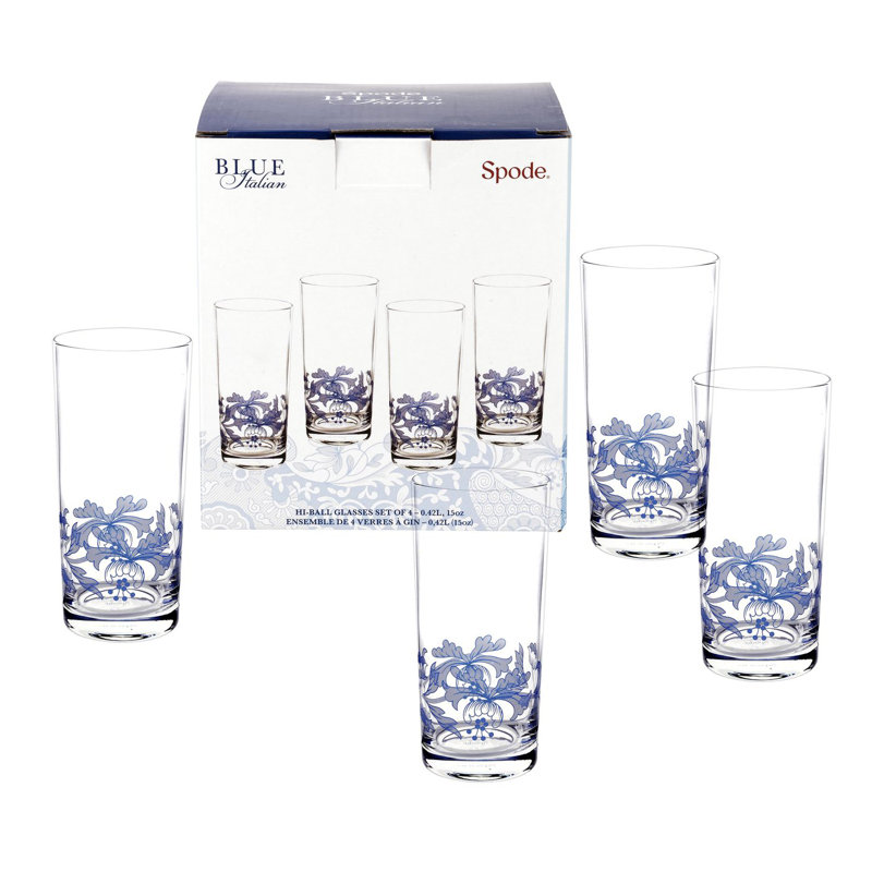 Spode Blue Italian Highball Glasses 15 Oz