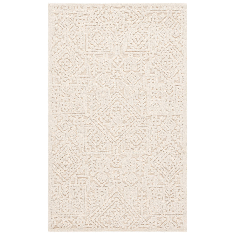Textural Hand Tufted Wool/Cotton Oriental Rug in Ivory, Rectangle 3' x 5'