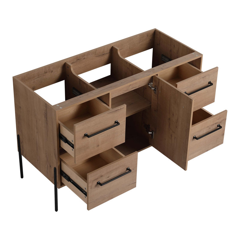 Meuble-lavabo autoportant 48 po seulement, porte d'armoire à fermeture douce et 4 tiroirs, emballage KD