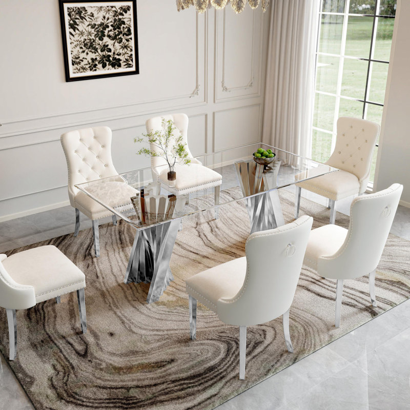 7- Piece Dining Set, Silver, White/Silver