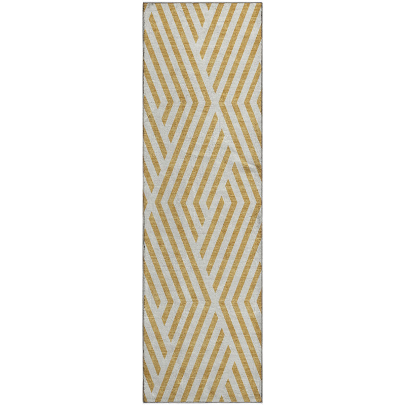 Premium Machine Washable Cerrito AMF550 Gold Rug, Runner 2'3" x 7'6"