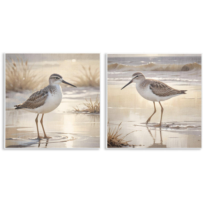 Ensemble de 2 plaques murales Sunpied Sandpipers Wading Shore, design par Susan Arnot
