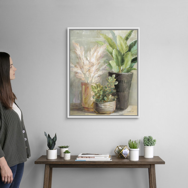 Art mural sur toile, "Jardin intérieur III", Cadre flottant blanc, H 14 po x l 11 po x P 1,75 po