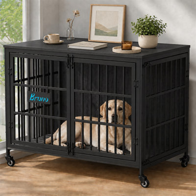 Dog Crate Furniture With Front And Side Doors, Heavy Duty Dog Kennel Indoor For Small, Medium, Large Dog