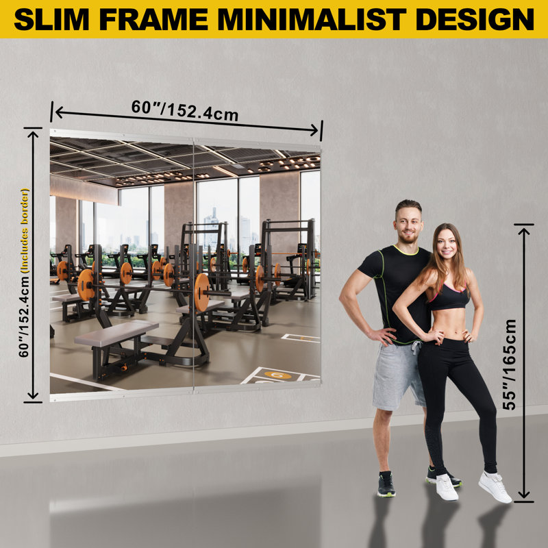 Home Gym Mirror Set of 2, 30" x 60" Size Option, Frameless Tempered Glass, Wall-Mounted for Dance Studio and Yoga, 30" x 60"