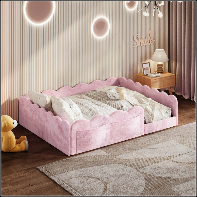 Lit double tapissier au sol avec poches de rangement, Full / Double, Pink