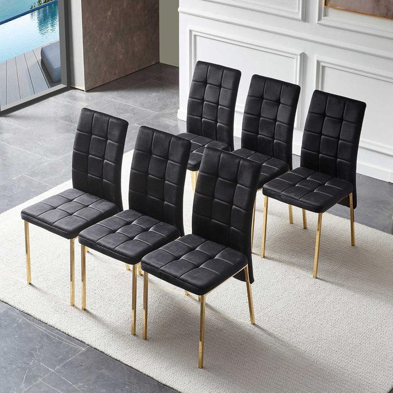 Velvet Dining Chairs Set of 6, Golden Leg, Black