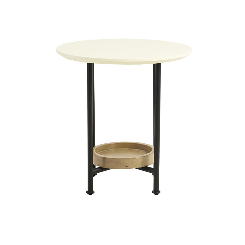 Table de bout ovale en blanc et naturel, base en métal