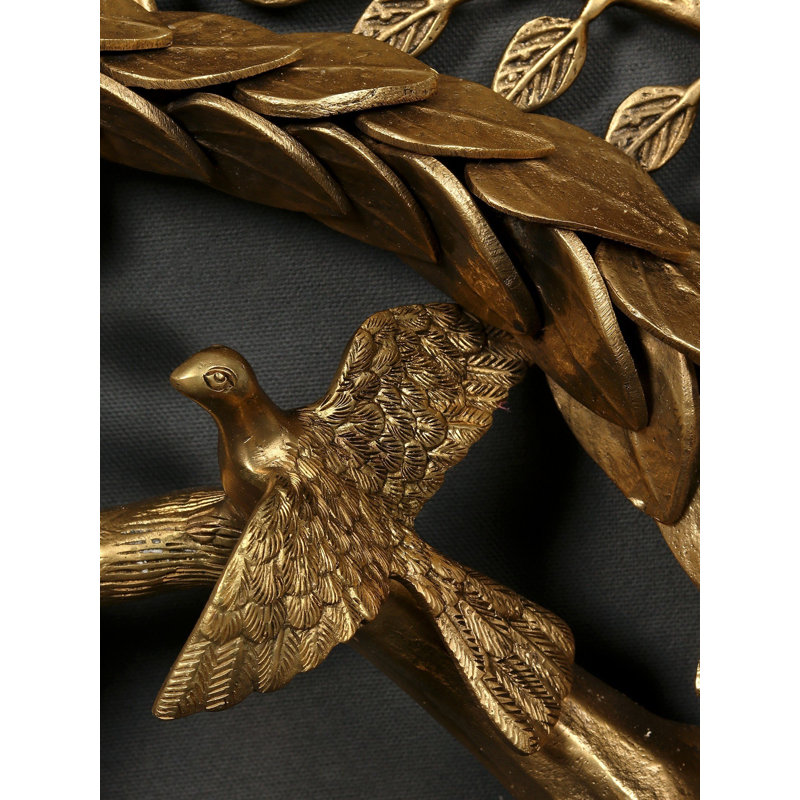 Handmade 52-Inch Large Brass Tree of Life Wall Hanging with Perched Birds – Ornate Banyan Statement Sculpture, Symbolic Nature Decor for Luxury Homes & Meditation Spaces