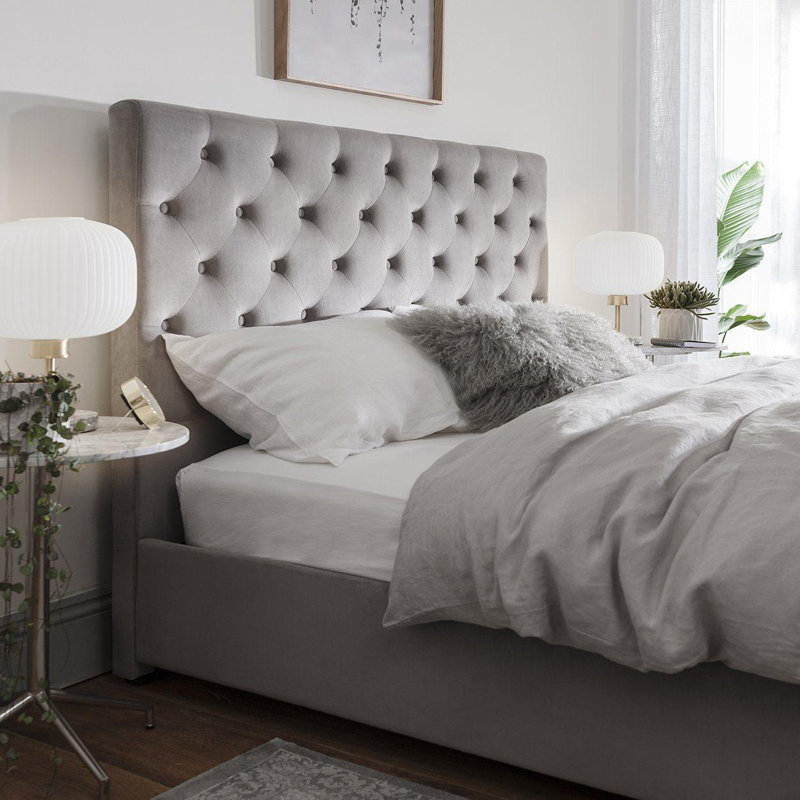 Mikayla Upholstered Bed, Mist Grey, Kingsize (5')