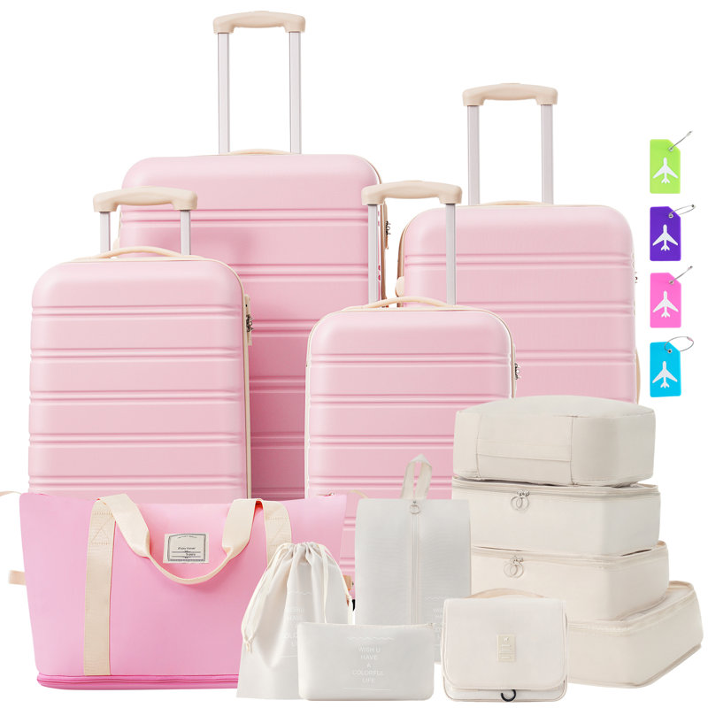 Valise Hardshell 4 pièces + valise à roulettes avec verrou TSA - Bagages légers de 16 po + 20 po + 24 po + 28 po