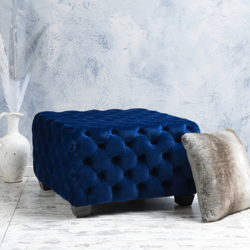 Velours bleu marine avec bouton chic - aspect moderne, bouton en point de diamant, 29 po x 29 po x 18,61 po, Marine