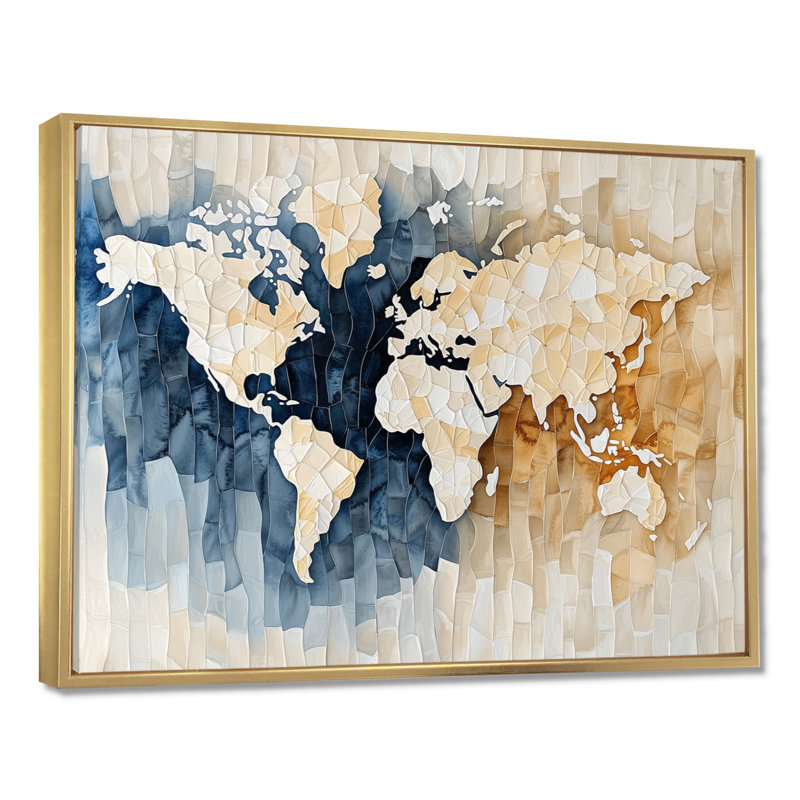«World Map Watercolors I», impression d'art sur carte du monde, H 16 po x l 32 po, Doré