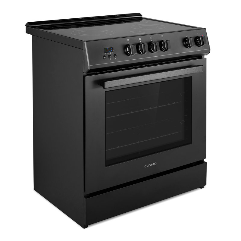 Cosmo 30 in. Stellar Collection 4.9 cu. ft. Electric Range with 4 Burner Glass Cooktop and Convection Oven in Matte Black